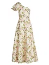 Giambattista Valli One-shoulder Bow-detailed Floral-print Cotton-poplin Maxi Dress In Neutral