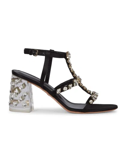 Giambattista Valli Women's Embellished T Strap Block Heel Sandals In Black