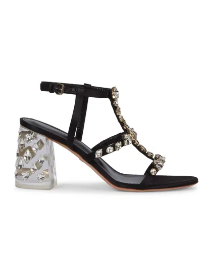 Giambattista Valli Diamond Dip Satin Sandals In Black