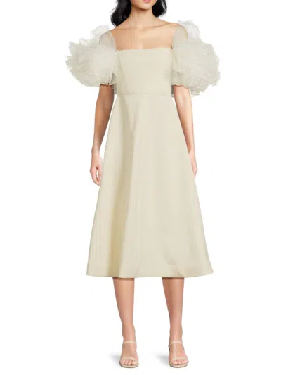 Giambattista Valli Women's Tulle Puff-sleeve Stretch Midi-dress In White