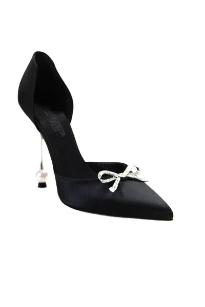 Giambattista Valli Womens Black Bow Crystals Sculpted Heels D'orsay Shoes