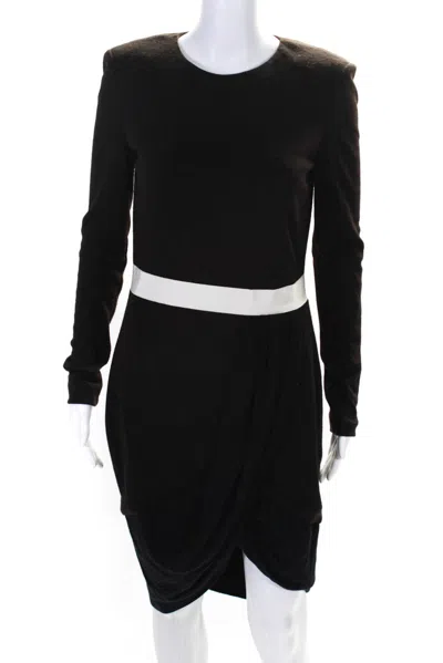 Giambattista Valli Womens Brown Drape Crew Neck Long Sleeve Shift Dress