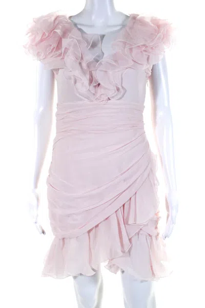 Giambattista Valli Womens Chiffon Sleeveless V Neck Sheath Dress Pink