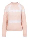 Giambattista Valli Soft Beige Wool-cashmere Blend Sweater With Fuzzy Stripes In Pink