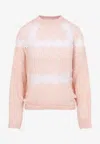 Giambattista Valli Soft Beige Wool-cashmere Blend Sweater With Fuzzy Stripes In Pink
