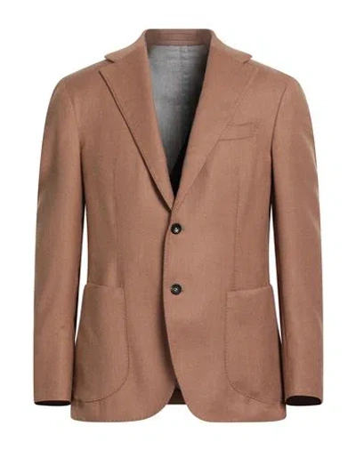 Giampaolo Man Blazer Camel Size 42 Virgin Wool, Silk In Brown