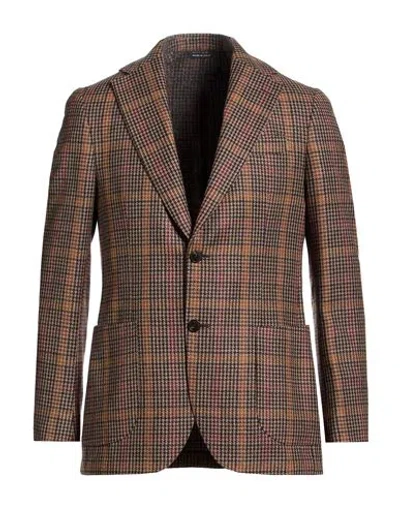 Giampaolo Man Blazer Light Brown Size 38 Virgin Wool, Cotton In Multi