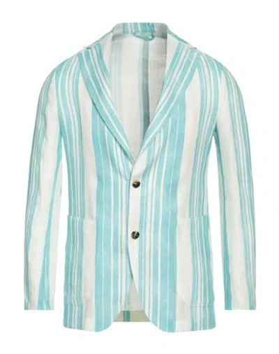 Giampaolo Man Suit Jacket Turquoise Size 34 Linen In Blue