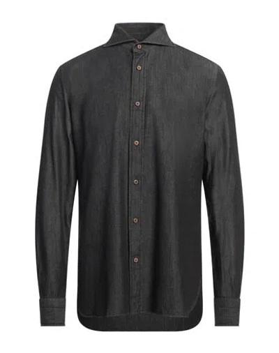 Giampaolo Man Denim Shirt Charcoal Size 15 ¾ Cotton In Grey