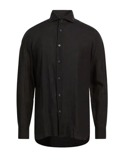 Giampaolo Man Shirt Black Size 15 ½ Linen