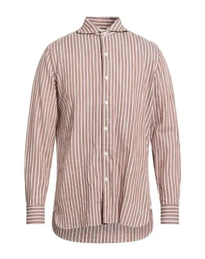 Giampaolo Man Shirt Brown Size 17 Cotton, Linen