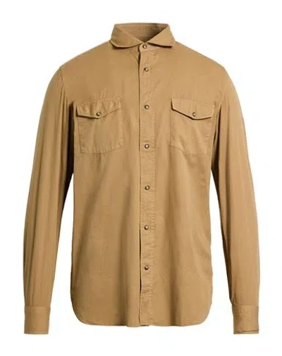 Giampaolo Man Shirt Camel Size M Cotton In Brown
