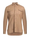 Giampaolo Man Shirt Camel Size Xl Virgin Wool In Beige
