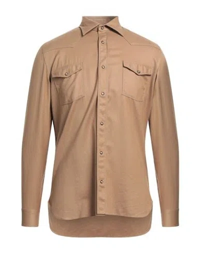 Giampaolo Man Shirt Camel Size Xl Virgin Wool In Beige