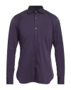 Giampaolo Man Shirt Dark Purple Size 16 Cotton, Polyamide, Elastane In Purple