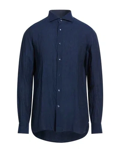 Giampaolo Man Shirt Navy Size 15 ¾ Linen In Blue