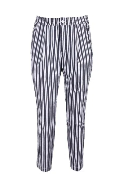 Giampaolo Tailored Blue And White Striped Trousers With Button Closure In Multi