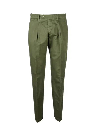 Giampaolo Tailored Green Cotton Linen Trousers With Front Pleats In Brown