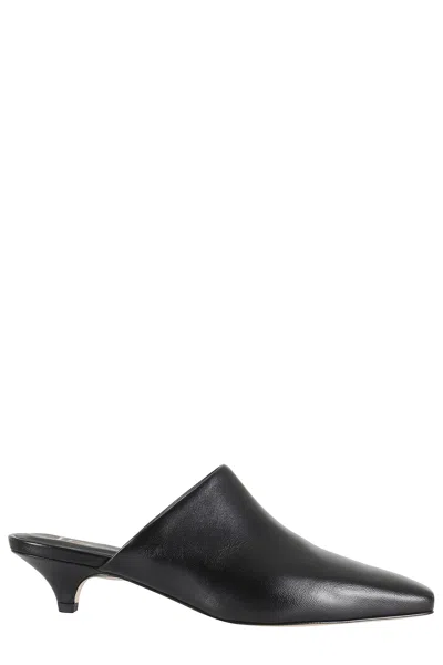Giampaolo Viozzi Black Pointed-toe Kitten Heel Nappa Leather Mules