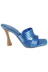 Giampaolo Viozzi Cobalt Laminated Mules With Woven Strap In Blue
