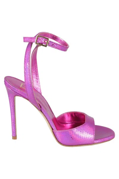 Giampaolo Viozzi Fuchsia Python Print Sandal With Ankle Strap In Purple