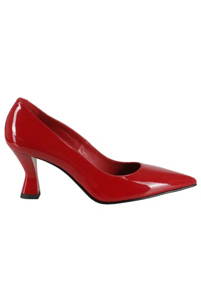 Giampaolo Viozzi Glossy Red Pointed-toe Pumps With Pyramid Heel In Rosso