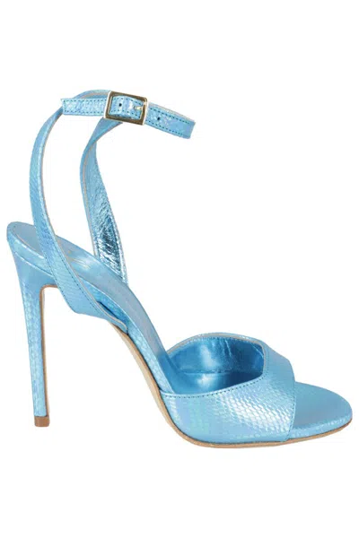 Giampaolo Viozzi High-heeled Ankle Strap Sandals With Gold Detail In Blue