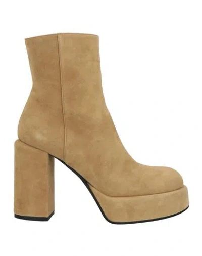 Giampaolo Viozzi Woman Ankle Boots Khaki Size 6 Leather In Beige