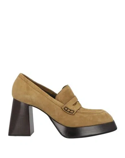 Giampaolo Viozzi Woman Loafers Khaki Size 8 Leather In Beige