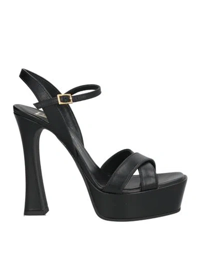 Giampaolo Viozzi Woman Sandals Black Size 9 Sheepskin