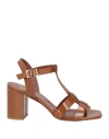 Giampaolo Viozzi Woman Sandals Brown Size 8 Leather