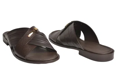 Pre-owned Giampieronicola 5538 Italian Men Brown Leather Criss Cross Sandals