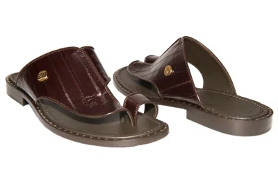 Pre-owned Giampieronicola F5045 Italian Men Brown Heel Push_in_ Toe Sandals With Buckle