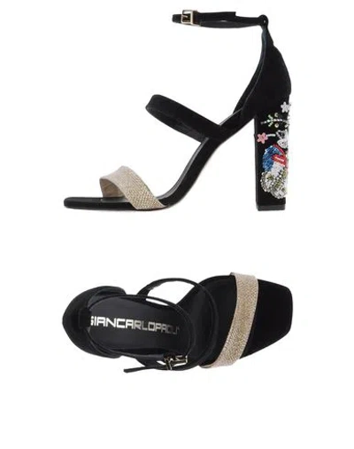 Giancarlo Paoli Woman Sandals Black Size 11 Leather, Textile Fibers