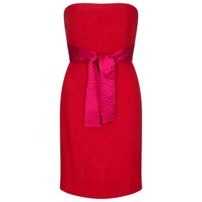 Pre-owned Gianfranco Ferre 1980s  Red Cocktail Dress With Pink Fan Detail