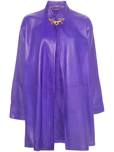 Pre-owned Gianfranco Ferre 1980s Open-front Leather Coat In 紫色