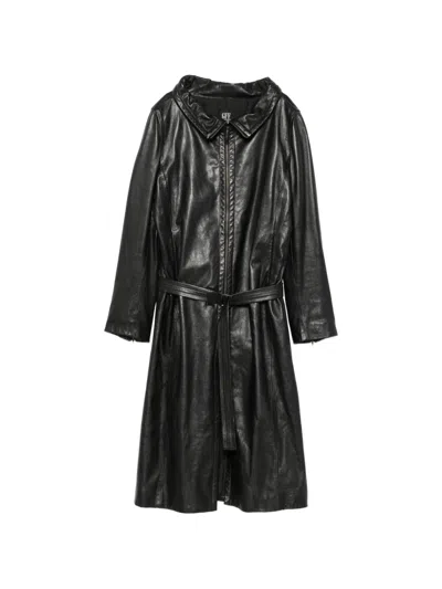 Pre-owned Gianfranco Ferre 1990s Belted Leather Coat In Black