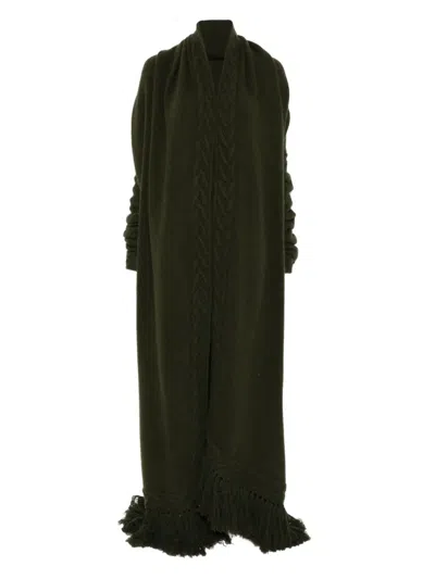 Pre-owned Gianfranco Ferre 1990s Braided Fringed Coat In Green