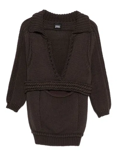 Pre-owned Gianfranco Ferre 1990s Cable-knit V-neck Top In Brown