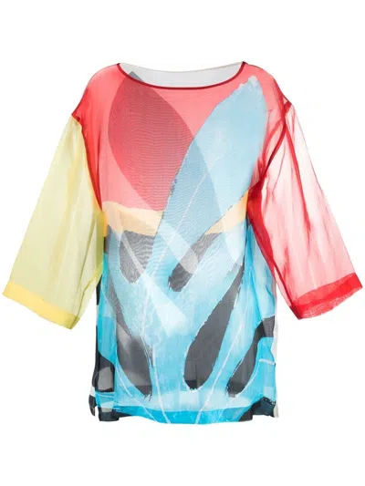 Pre-owned Gianfranco Ferre 1990s Coral Print Silk Tunic In Red