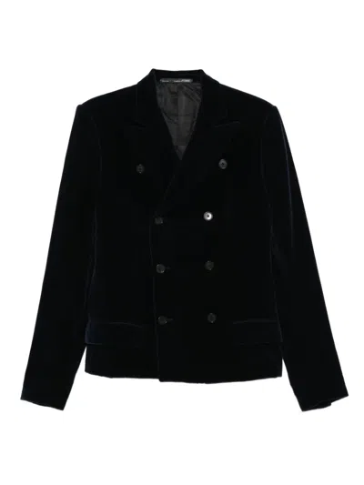 Pre-owned Gianfranco Ferre 1990s Double-breasted Velvet Blazer In Blue
