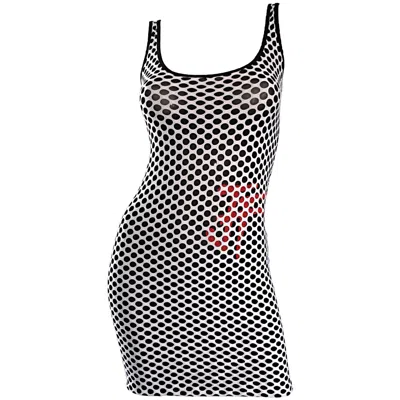 Pre-owned Gianfranco Ferre 1990s  Black And White Fishnet Beaded Bodycon 90s Vintage Dress