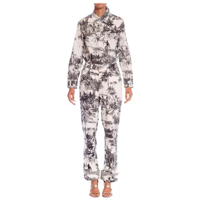 Pre-owned Gianfranco Ferre 1990s  Black & White Tropical Cotton Jacket Pants Ensemble