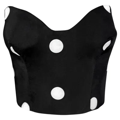 Pre-owned Gianfranco Ferre 1990s Gianfranco Ferré Black White Polka Dot Corset Boned Strapless Bustier Top