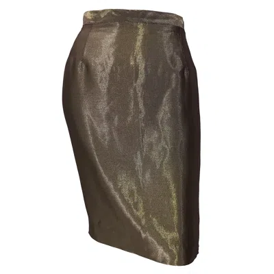 Pre-owned Gianfranco Ferre 1990s  Size 44 / 8 Metallic Bronze Gold High Waist Pencil Skirt In Black