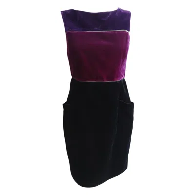 Pre-owned Gianfranco Ferre 1990s  Velvet Unique Colorblock Dress S In Black