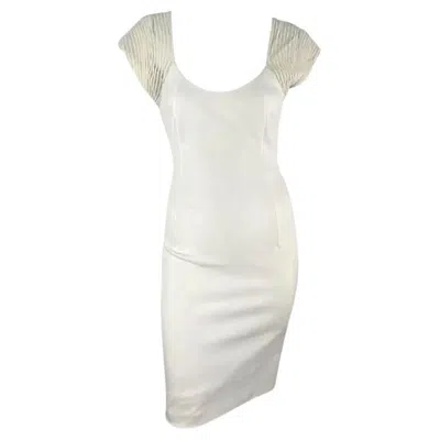 Pre-owned Gianfranco Ferre 1990s Gianfranco Ferré White Sheer Stripe Bodycon Midi Dress 40it