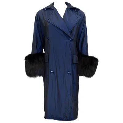 Pre-owned Gianfranco Ferre 1990s Navy Blue Iridescent Trench Coat