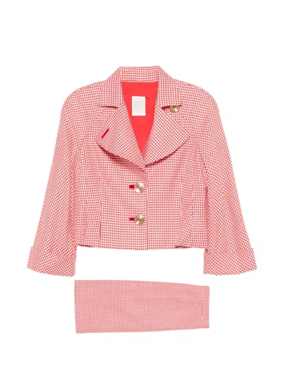 Pre-owned Gianfranco Ferre 1990s Houndstooth Suit In Red