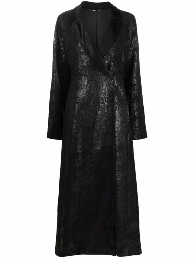 Pre-owned Gianfranco Ferre 1990s Metallic Finish Long Coat In Black